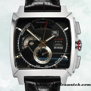 High End Replica Tag Heuer Monaco 43mm CAL2110.FC6257 Men's Black Dial Leather Strap