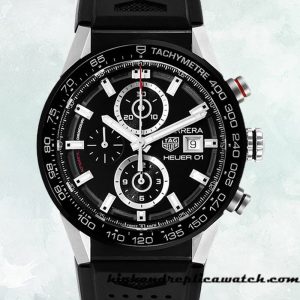 High End Replica Tag Heuer Carrera 43mm Men's CAR201Z.BA0714 Black Dial Rubber Band