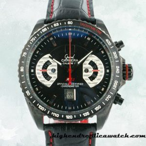 High End Replica Tag Heuer Carrera Men's CAV518B.FC6237 43mm Leather Strap Black Dial