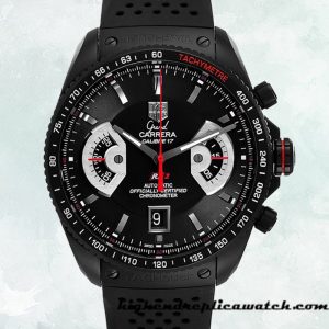 High End Replica Tag Heuer Grand Carrera Men's CAV518B.FT6016 43mm Rubber Band Black-tone