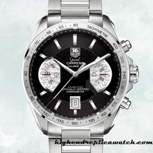 High End Replica Tag Heuer Grand Carrera Men 43mm CAV511A.BA0902 Black Dial Silver-tone