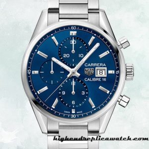 High End Replica Tag Heuer Carrera Men 43mm CBK2112.BA0715 Bracelet Blue Dial