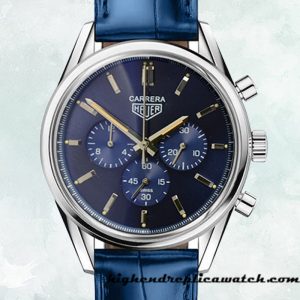High End Replica Tag Heuer Carrera Men CBK221B-001 43mm Leather Strap Silver-tone