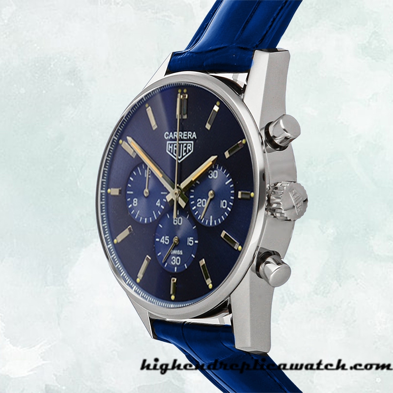 High End Replica Tag Heuer Carrera Men CBK221B-001 43mm Leather Strap Silver-tone - Image 3
