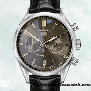 High End Replica Tag Heuer Carrera CBN2012.FC6483-001 Men 43mm Leather Strap Silver-tone