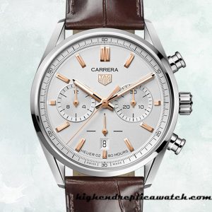 High End Replica Tag Heuer Carrera 43mm CBN2013.FC6483 Men Leather Strap White Dial