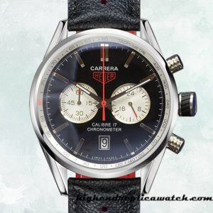 High End Replica Tag Heuer Carrera CV2119-001 43mm Men Silver-tone Leather Strap