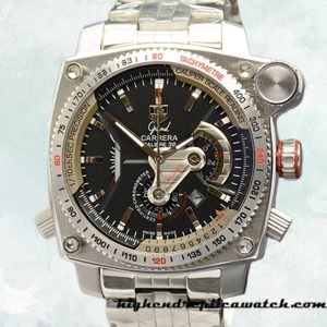 High End Replica Tag Heuer Grand Carrera 43mm Men GrandCarreraBKSB-001 Black Dial Silver-tone