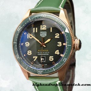 High End Replica Tag Heuer Autavia Men 43mm WBE5190-001 Leather Strap Green Dial