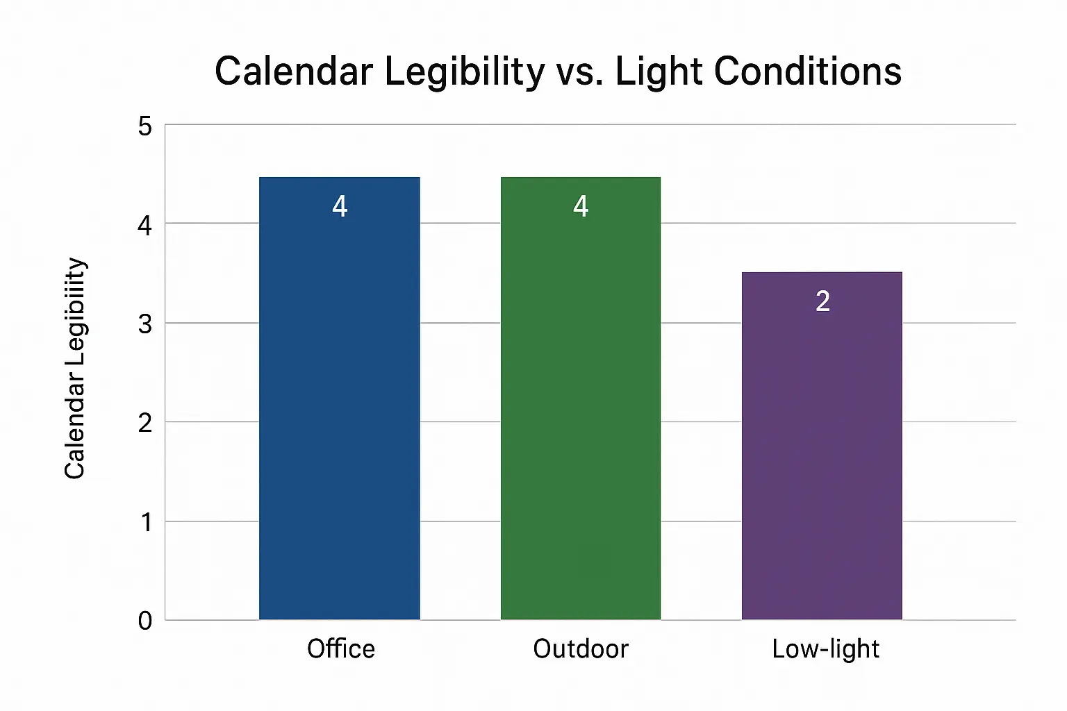Calendar legibility under office, daylight, and low-light conditions