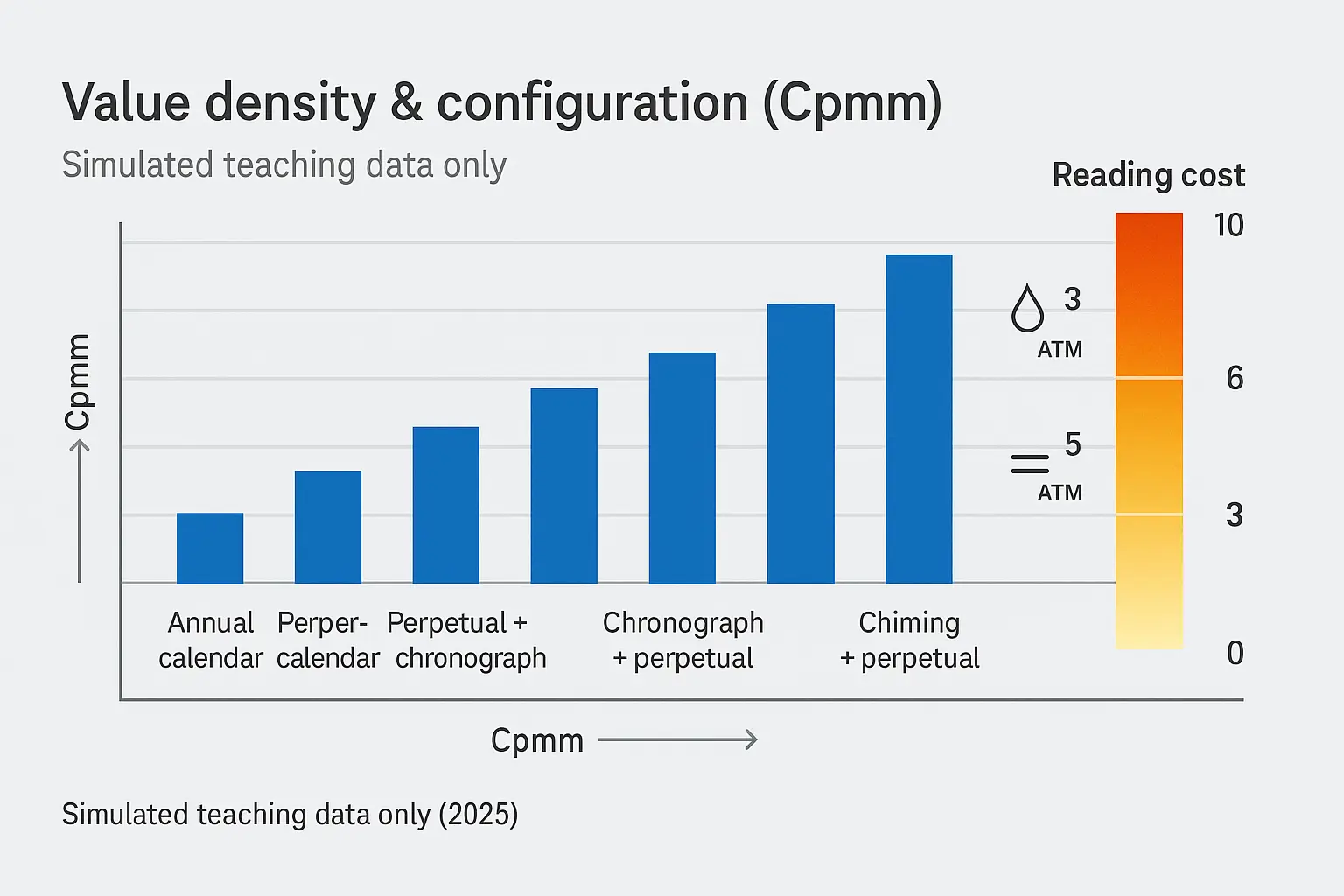 Cpmm teaching chart showing configuration density versus reading cost (simulated data 2025)