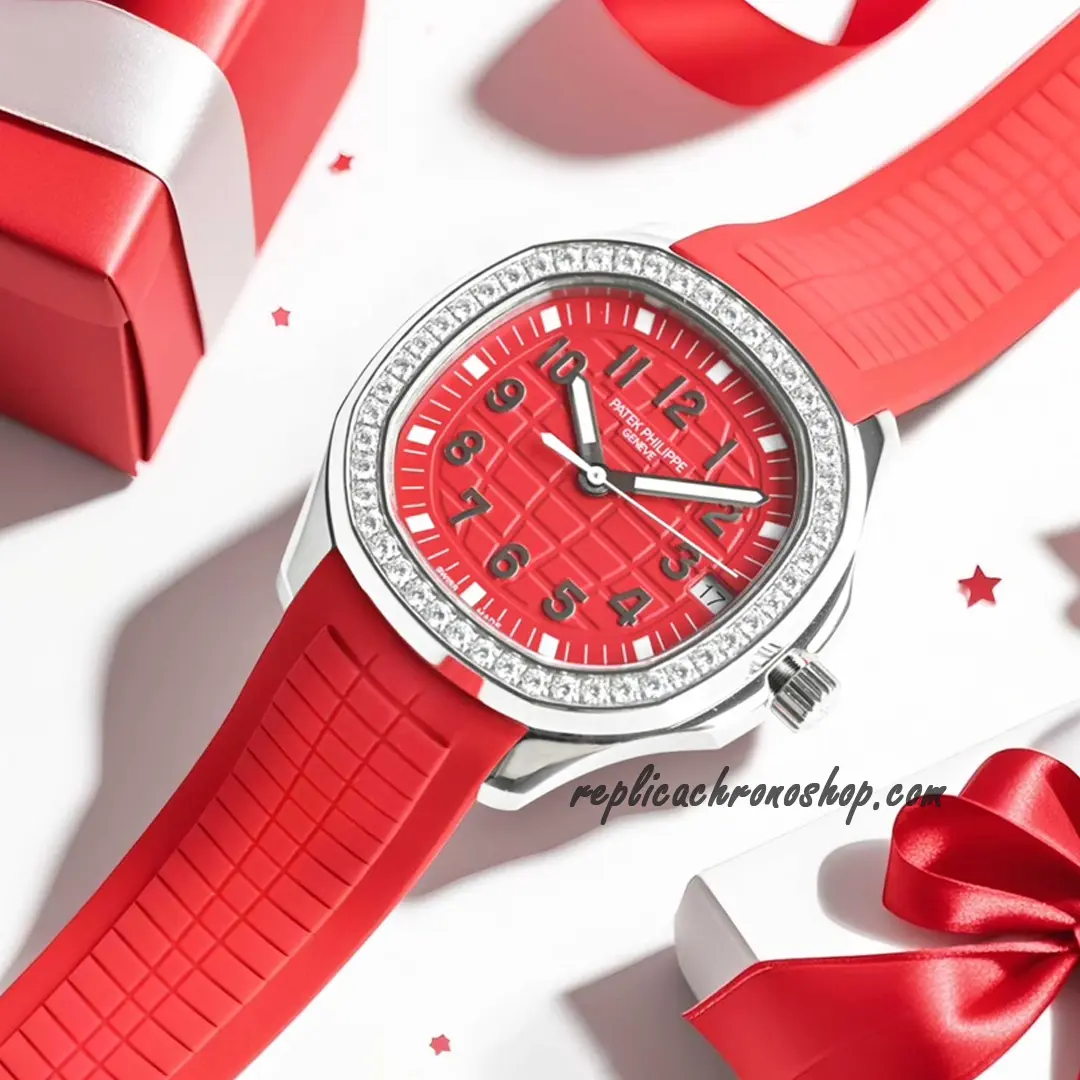 Replica Patek Philippe Aquanaut 5067A-027 Red Dial Diamond-Bezel Automatic Watch - Image 5