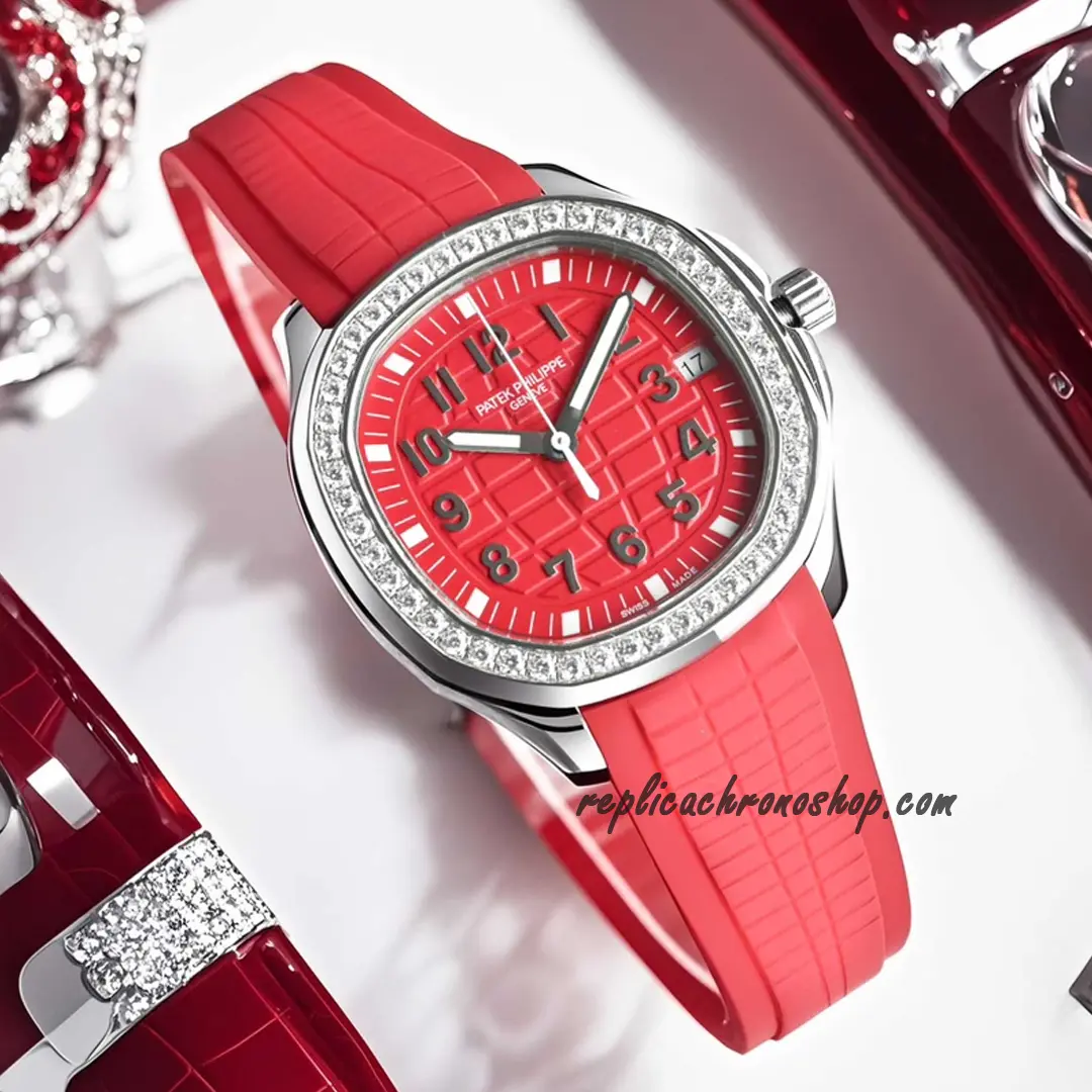 Replica Patek Philippe Aquanaut 5067A-027 Red Dial Diamond-Bezel Automatic Watch - Image 4