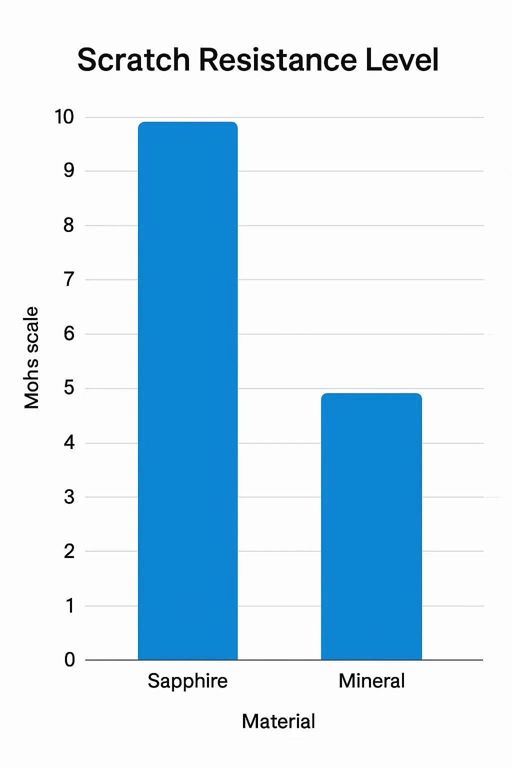 Scratch-resistance comparison chart between sapphire and mineral crystal