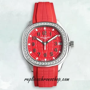 Replica Patek Philippe Aquanaut 5067A-027 Red Dial Diamond-Bezel Automatic Watch