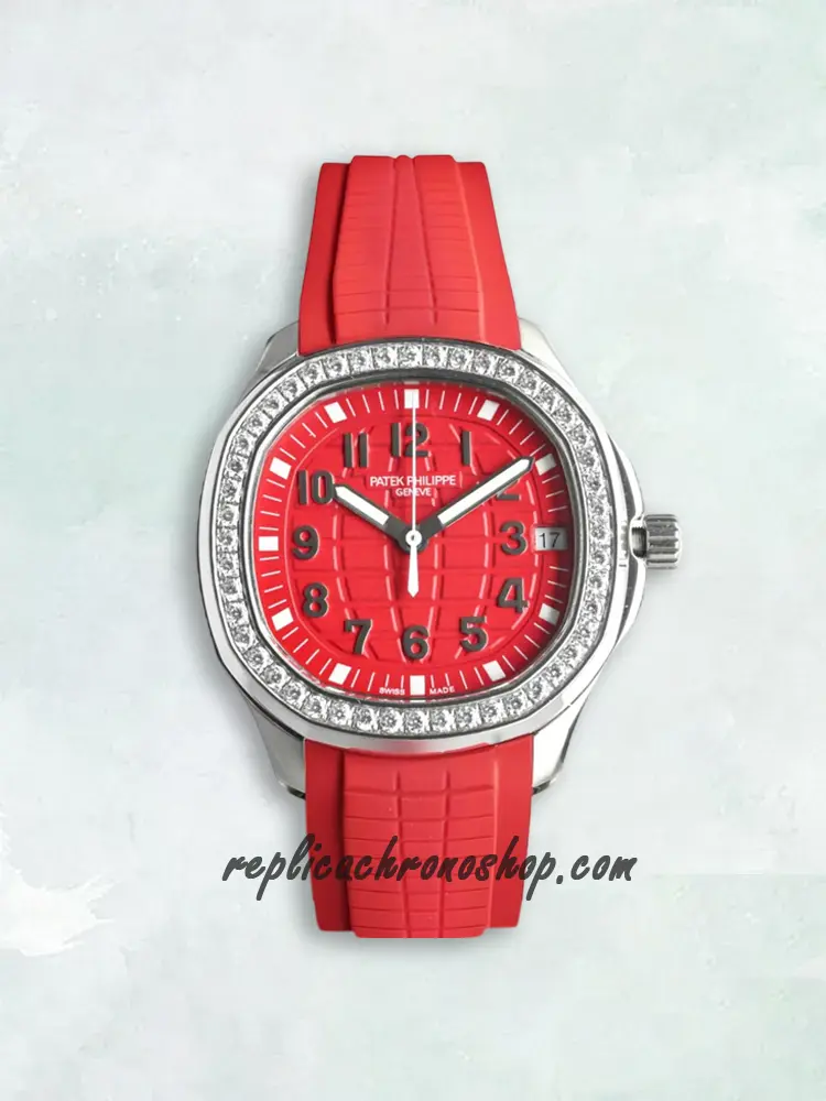 Replica Patek Philippe Aquanaut 5067A-027 Red Dial Diamond-Bezel Automatic Watch
