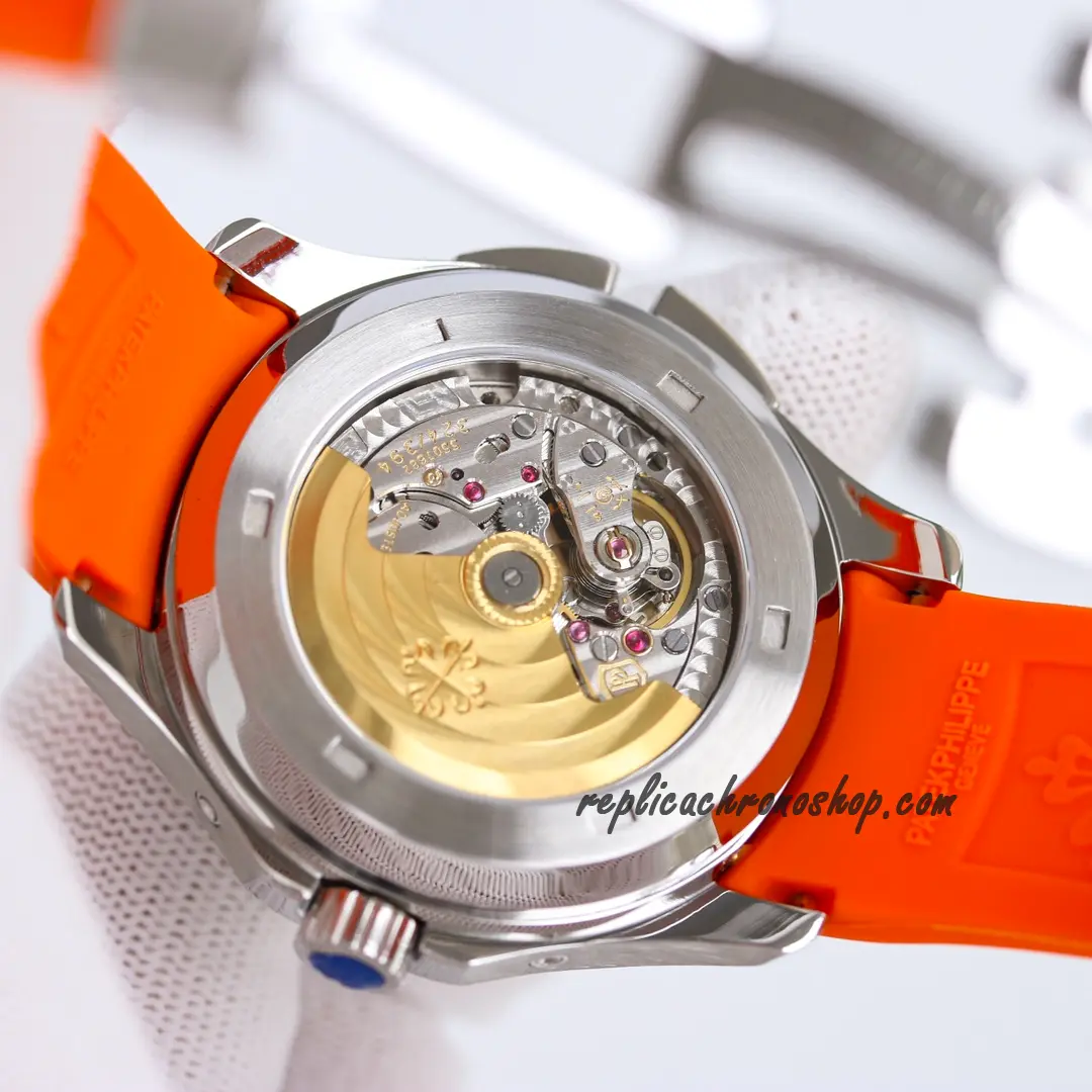 Caseback and movement of the Replica Aquanaut 5164R-001 Dual-Time automatic watch