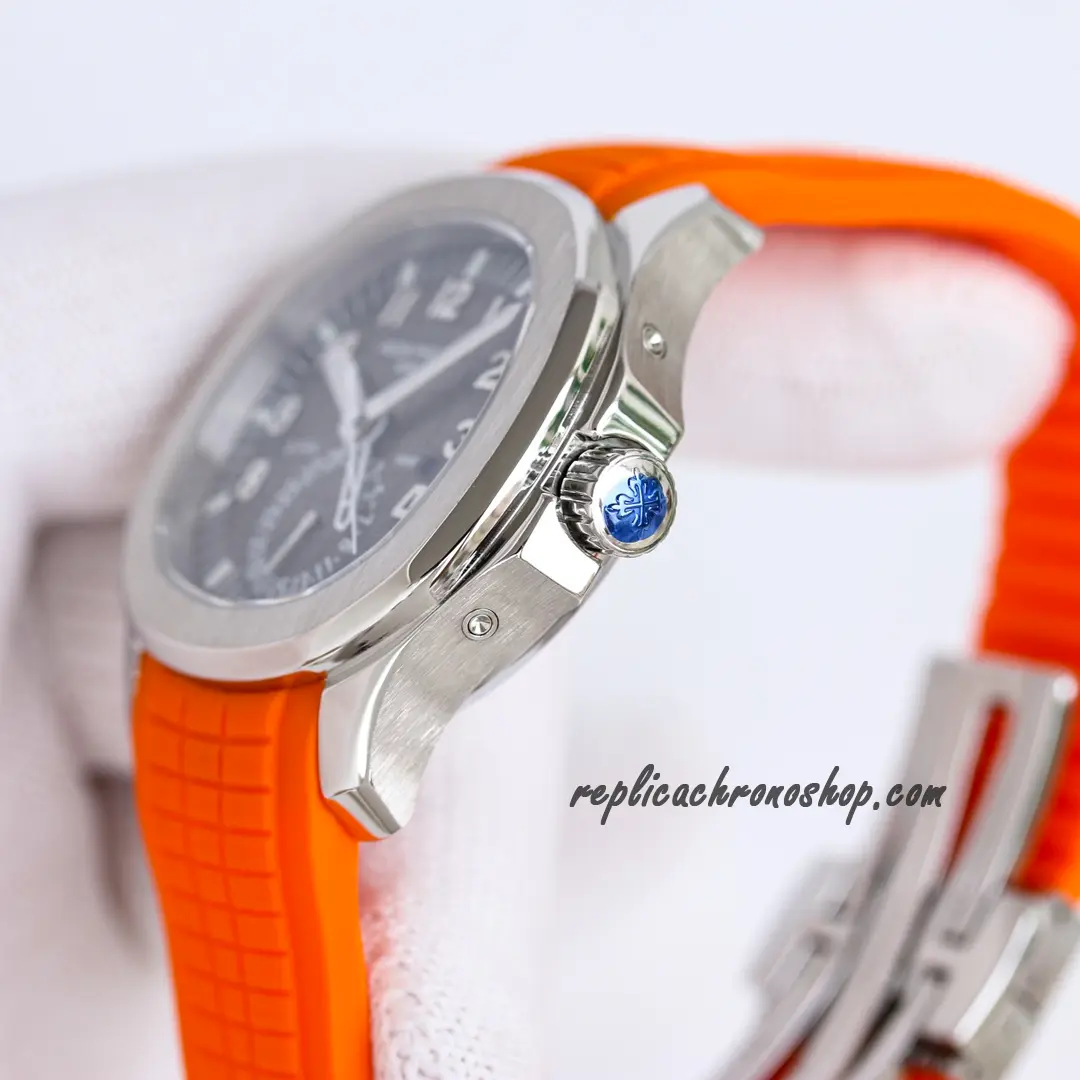 Replica Patek Philippe Aquanaut 5164R-001 Dual-Time Automatic Watch with Orange Rubber Strap - Image 4