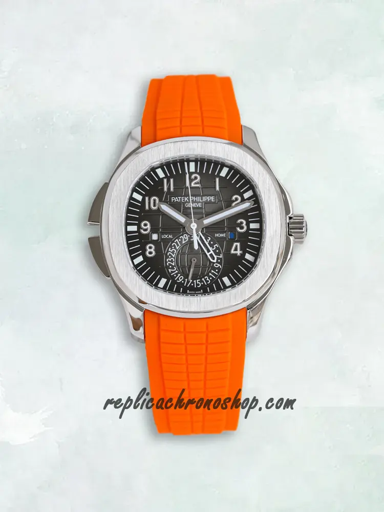 Replica Patek Philippe Aquanaut 5164R-001 Dual-Time Automatic Watch with Orange Rubber Strap