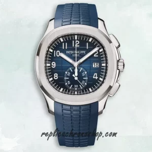 Replica Patek Philippe Aquanaut 5968A Chronograph Watch with Blue Embossed Dial and Rubber Strap