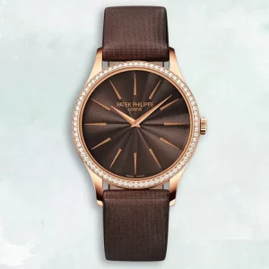 Replica Patek Philippe Calatrava 4897R-001 Rose Gold Ladies Watch with Diamond Bezel