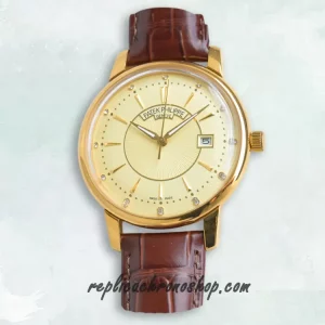 Replica Patek Philippe Calatrava 5153R-001 Automatic Watch with Gold Dial and Leather Strap