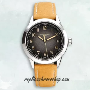 Replica Patek Philippe Calatrava 5226G-001 Automatic Watch with Textured Dial & Leather Strap