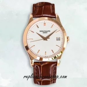 Replica Patek Philippe Calatrava 5296R-010 Rose Gold Dress Watch with Date Display