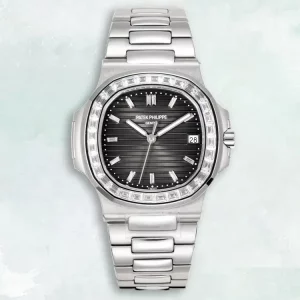 Replica Patek Philippe Nautilus 5711/110P-001 Platinum Watch with Baguette-Diamond Bezel