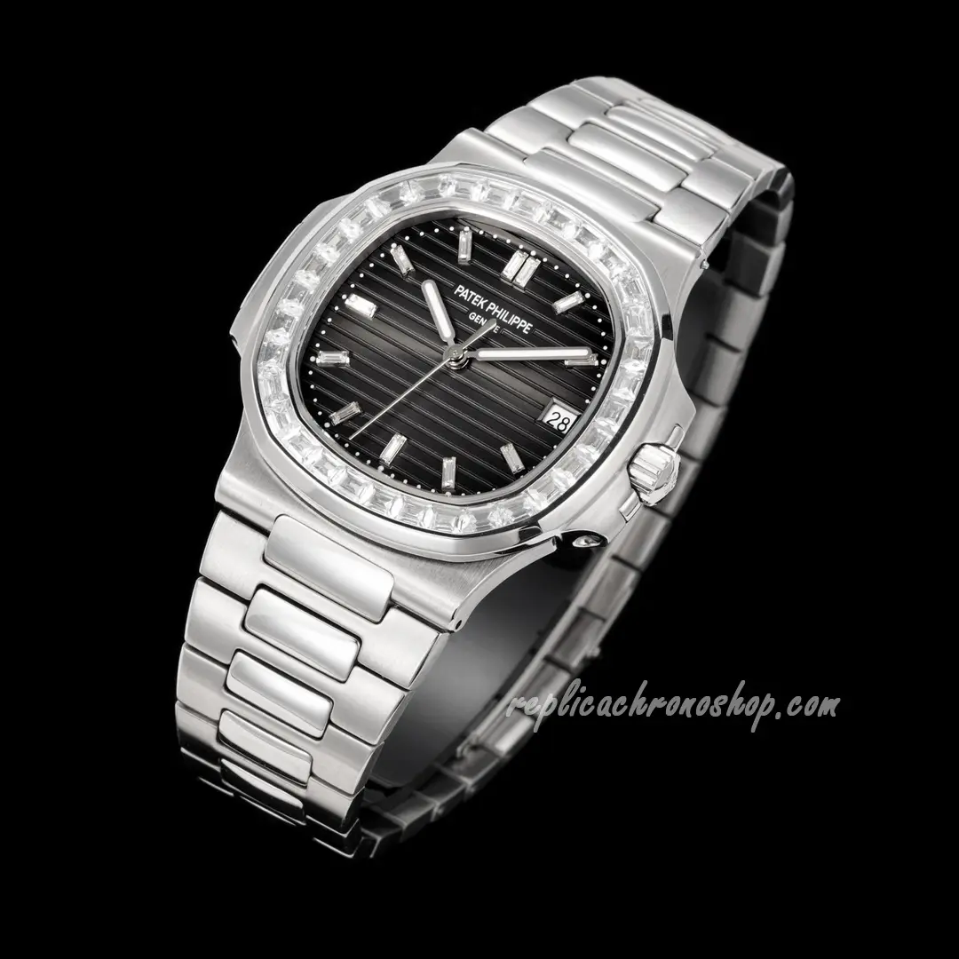 Replica Patek Philippe Nautilus 5711/110P-001 Platinum Watch with Baguette-Diamond Bezel - Image 4