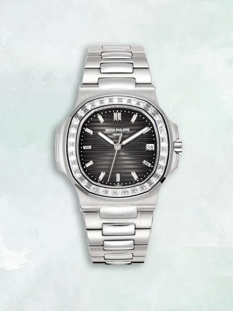 Replica Patek Philippe Nautilus 5711/110P-001 Platinum Watch with Baguette-Diamond Bezel