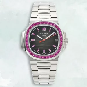 Replica Patek Philippe Nautilus 5711/112P Platinum Watch with Pink Gem-Set Bezel