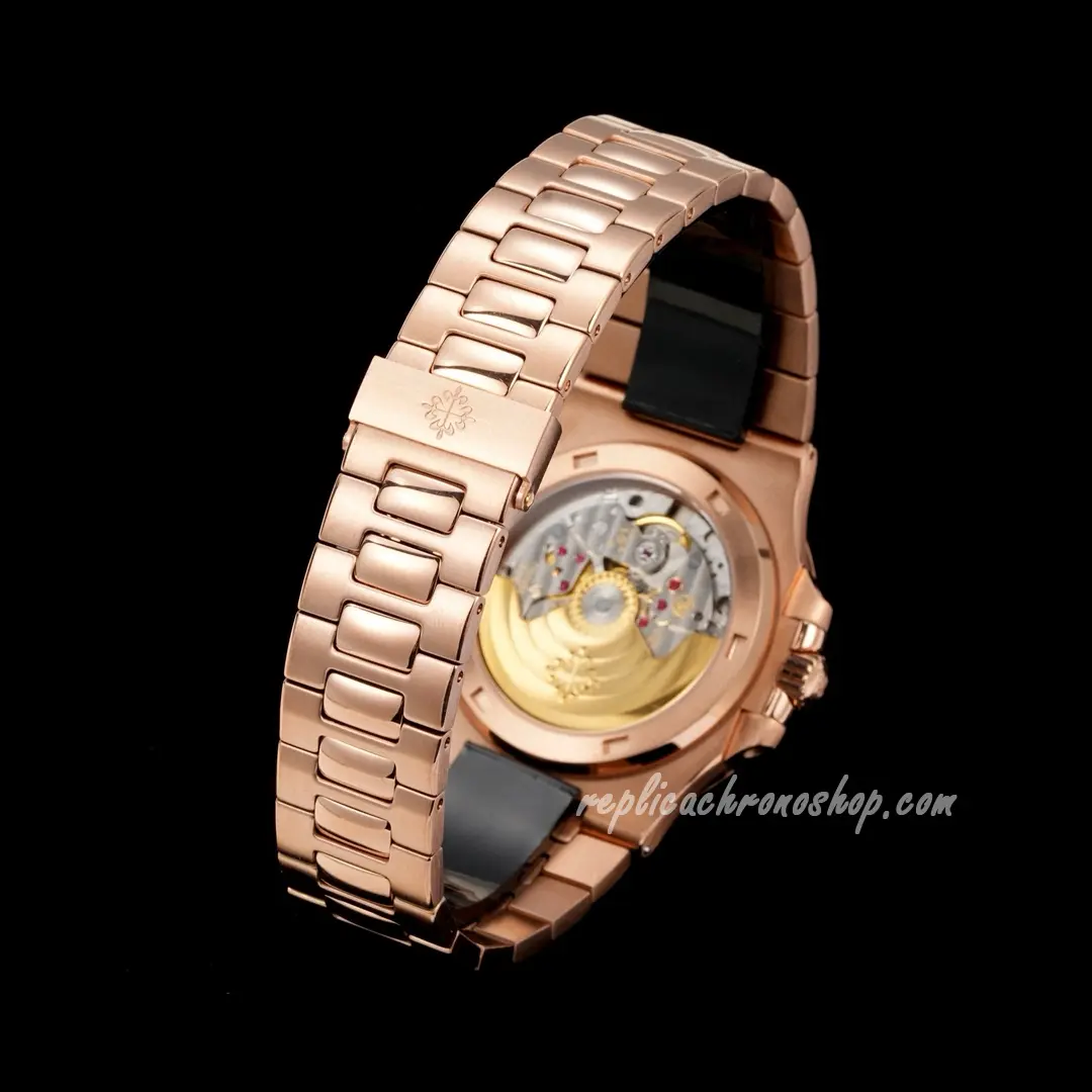 Integrated rose gold bracelet and clasp detail of the replica Nautilus 5723/1R-001