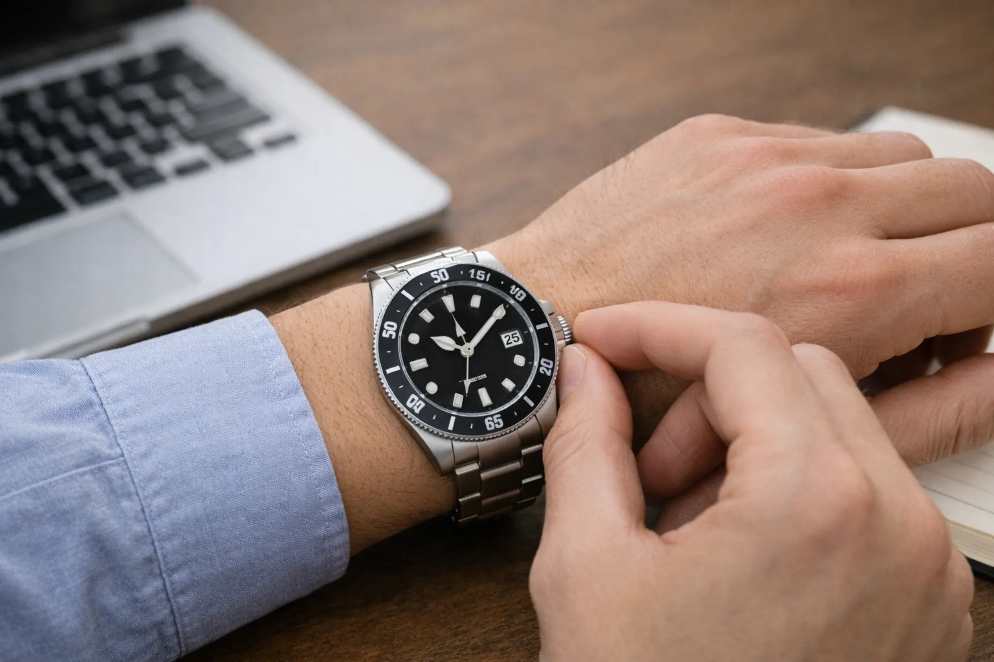 Adjusting the time on a mechanical watch during normal daily use