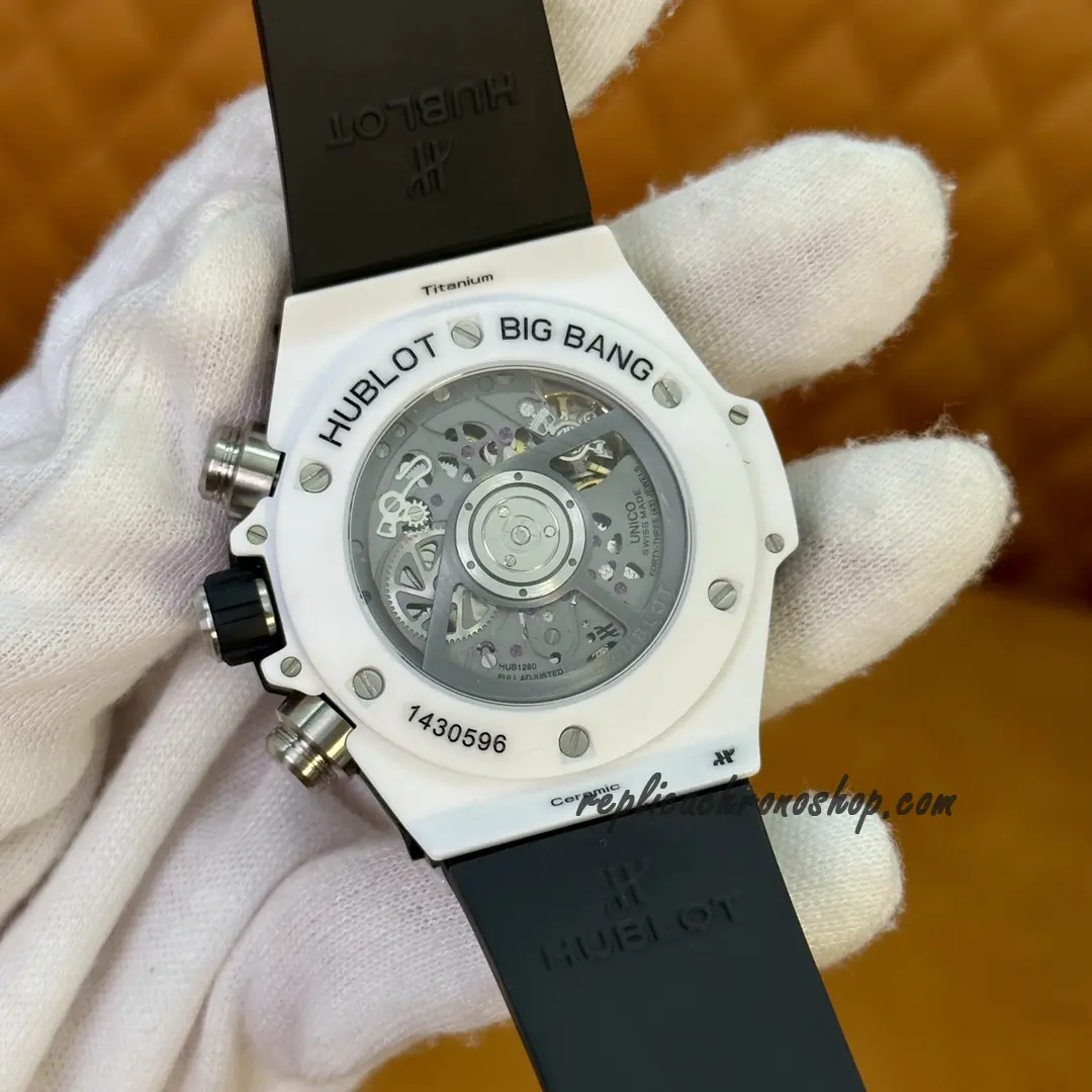 Exhibition caseback showing the UNICO-style automatic chronograph movement