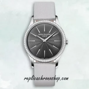 Replica Patek Philippe Calatrava 4897G-010 Diamond-Bezel Ladies Watch with Hand-Wound Movement