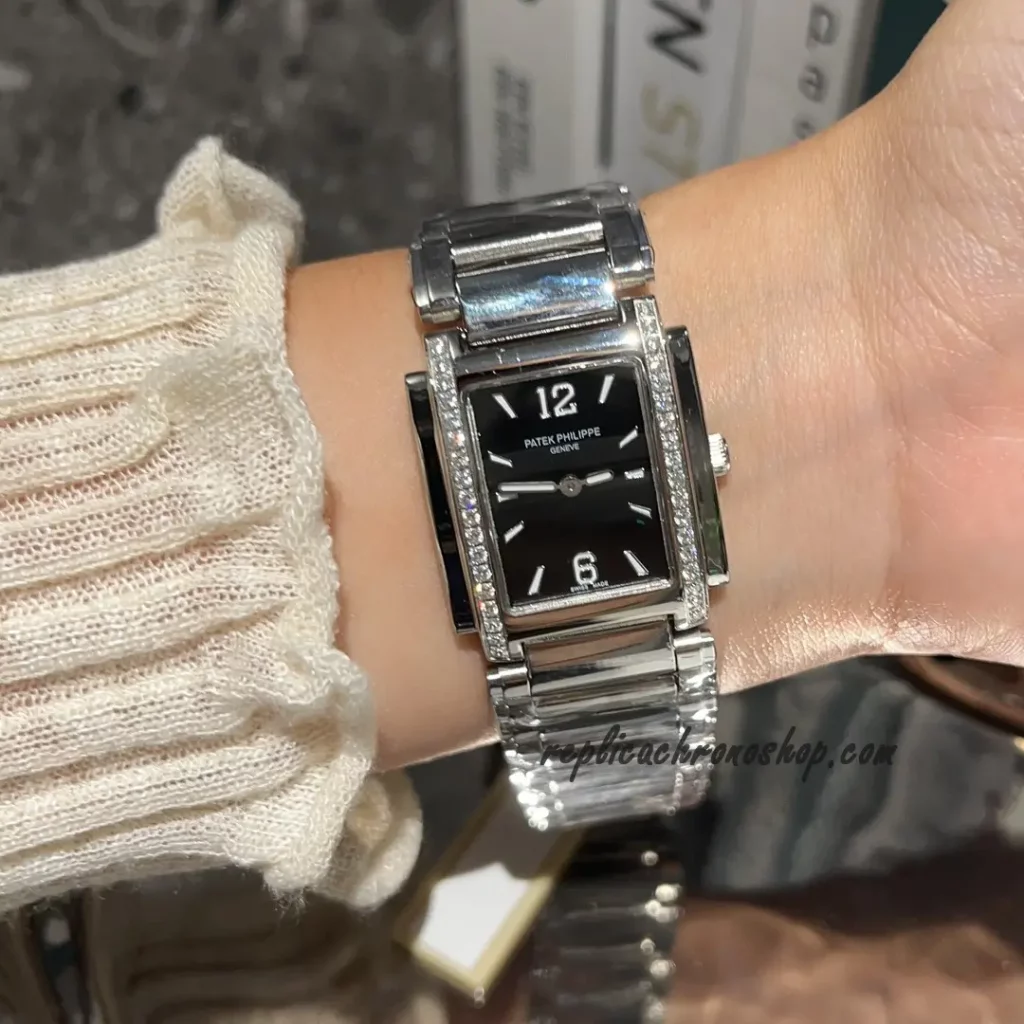 ladies Twenty-4 style watch on wrist in office setting