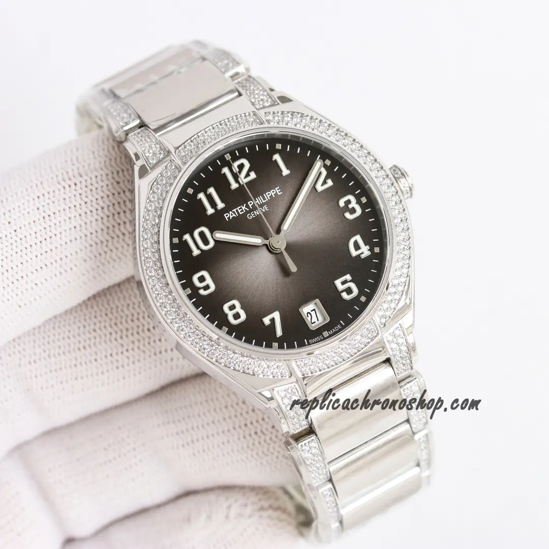 Replica Patek Philippe Twenty-4 7300/1200A-010 Black Dial Diamond Bezel Date Watch - Image 4