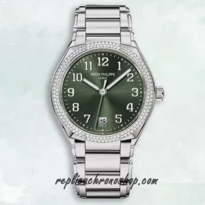 Replica Patek Philippe Twenty-4 7300/1200A-011-D Automatic Ladies Watch with Green Sunburst Dial & Diamond Bezel