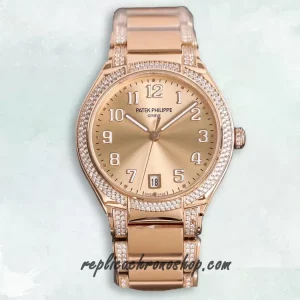 Replica Patek Philippe Twenty-4 7300/1200R-011 Rose-Gold Automatic Watch with Diamond Bezel