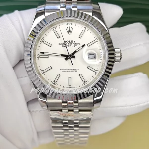 Replica Rolex Datejust 126334 41mm White Dial Automatic Watch with Fluted Bezel & Jubilee Bracelet