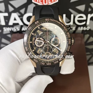 TAG Heuer Carrera Skeleton Chronograph Replica – Rose Gold Case, Black Rubber Strap CBU2050.FT6273