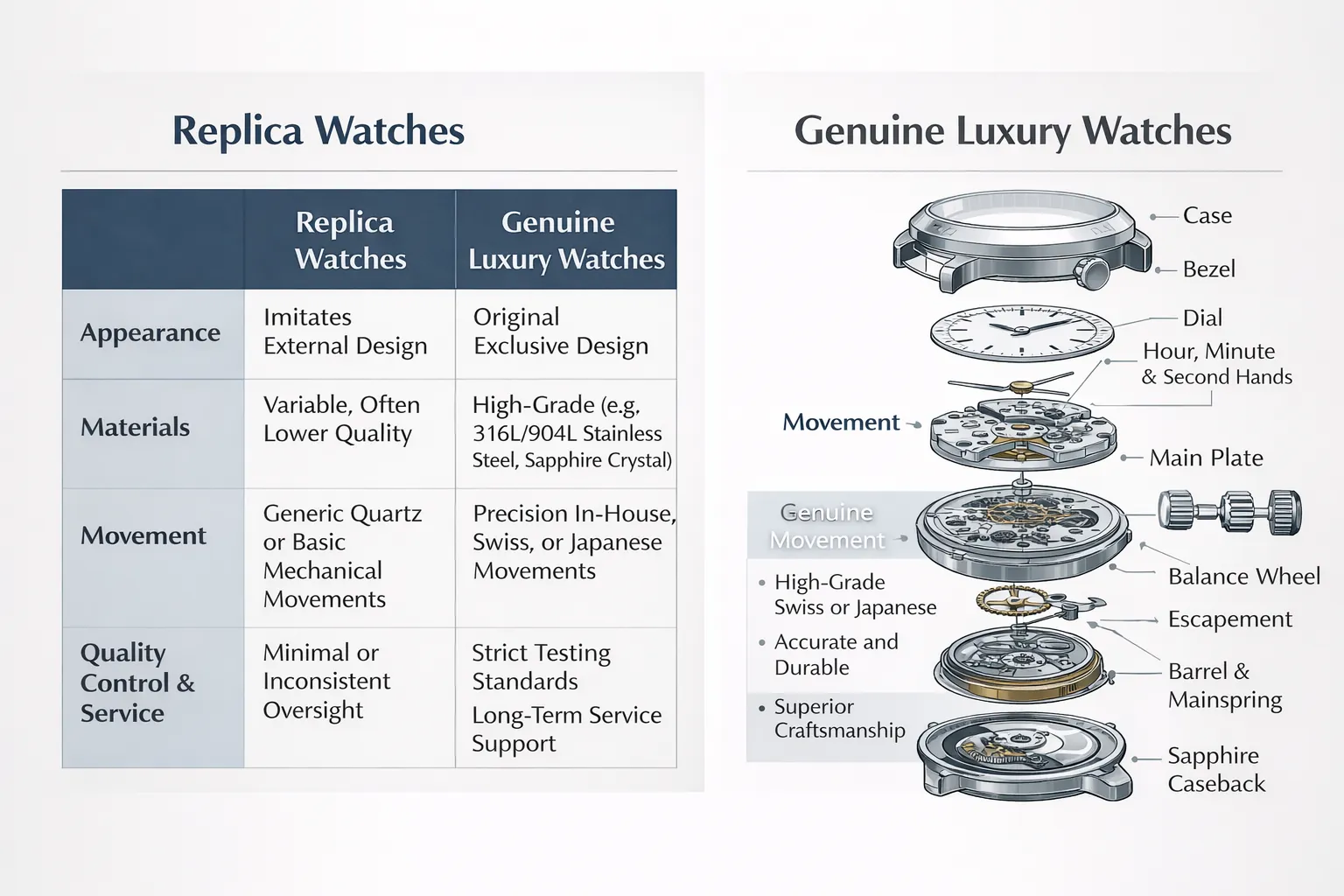 Diagram explaining watch structure and movement layout