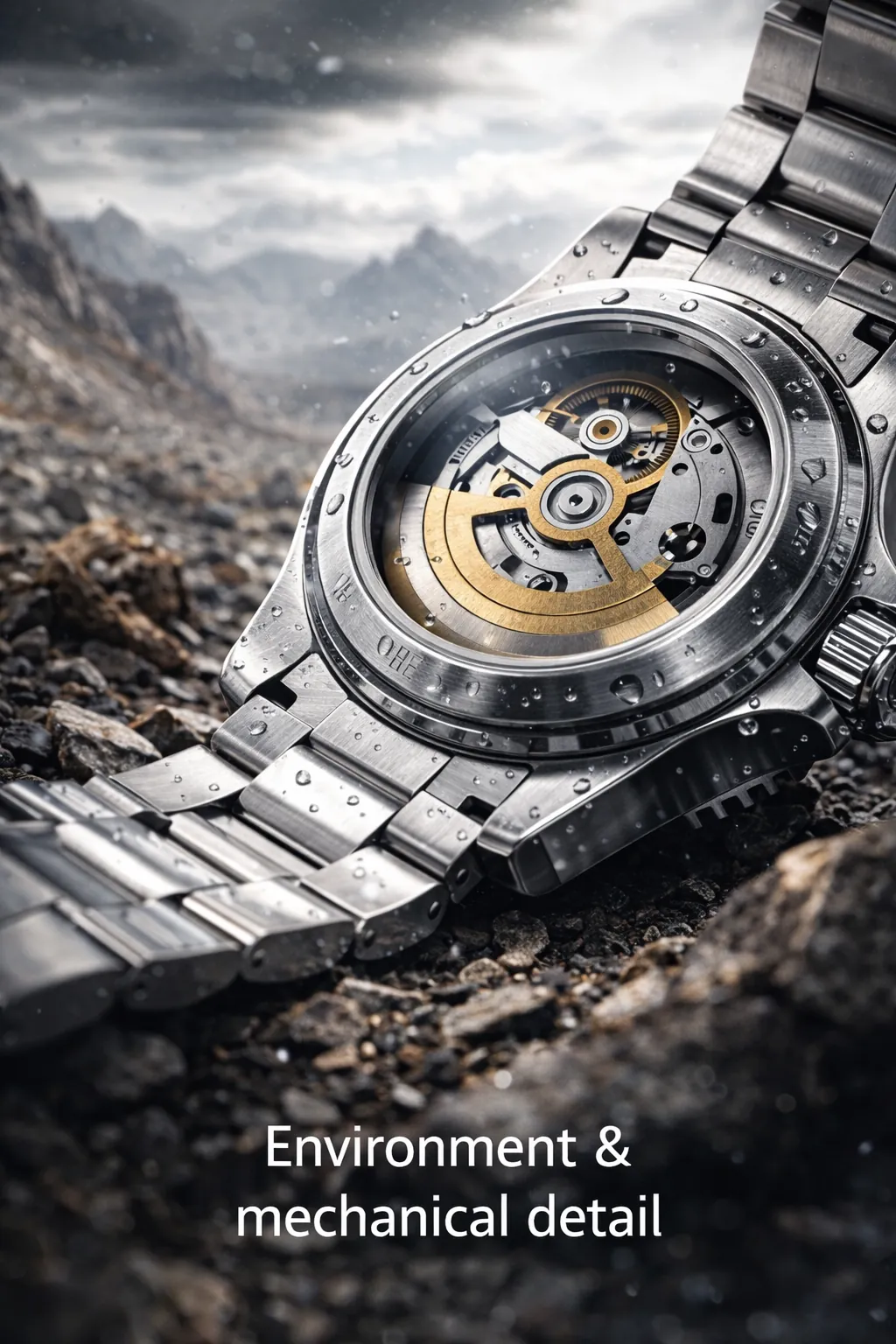 Environmental factors and mechanical detail close-up for replica watches
