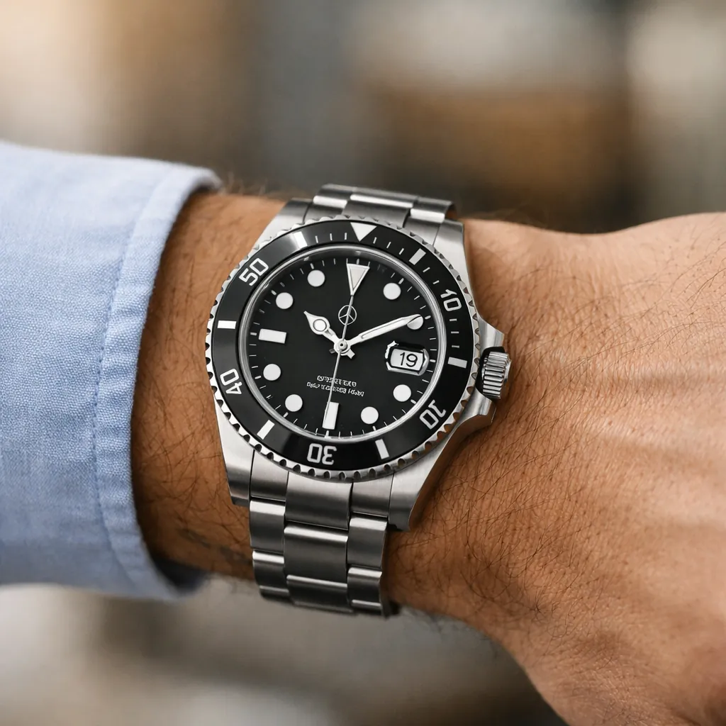 Replica watch look on wrist: clean wrist shot in natural light
