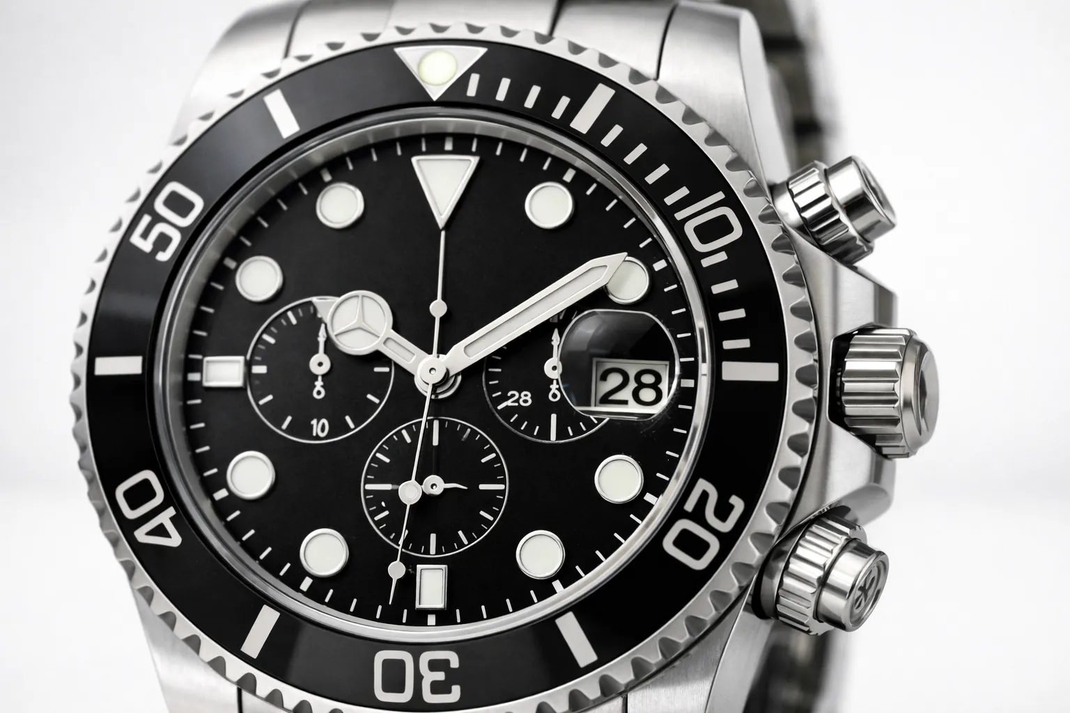 Sports watch bezel and lume detail