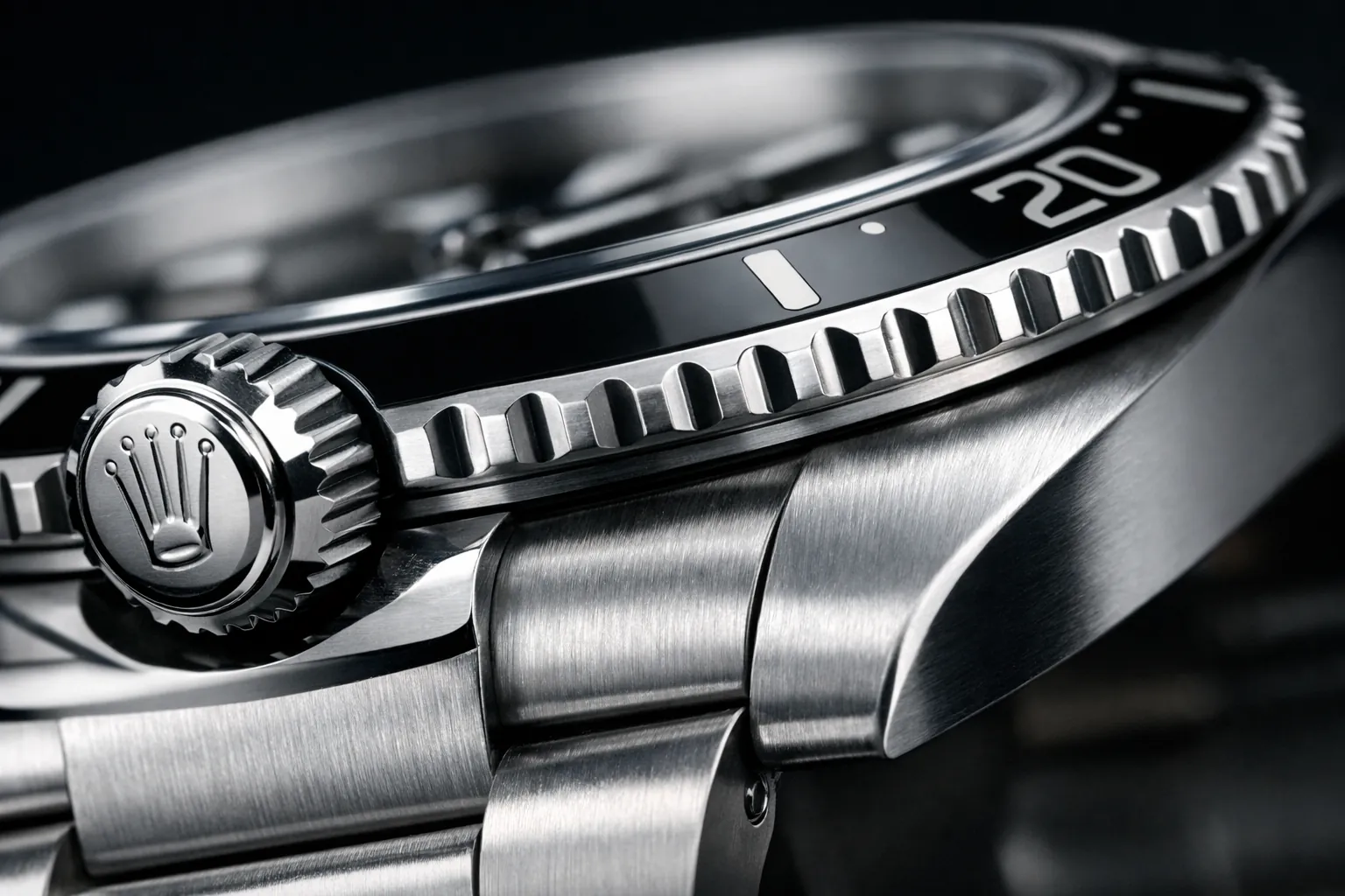 Stainless steel watch case close-up