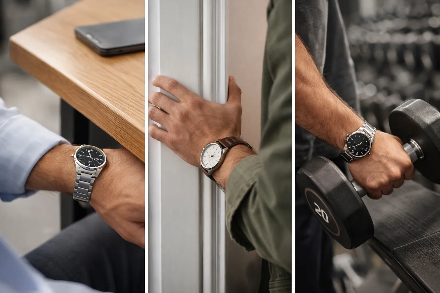 wristwatch near a desk corner illustrating a subtle accidental impact scenario