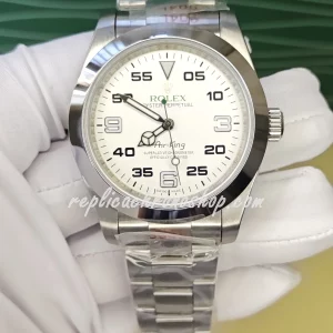 Replica Rolex Air-King 114200 – Elegant 34mm Stainless Steel Watch with White Dial & Sapphire Crystal