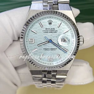 Replica Rolex Oyster Perpetual Date 127336 – Luxury Ice-Blue Dial with Honeycomb Pattern